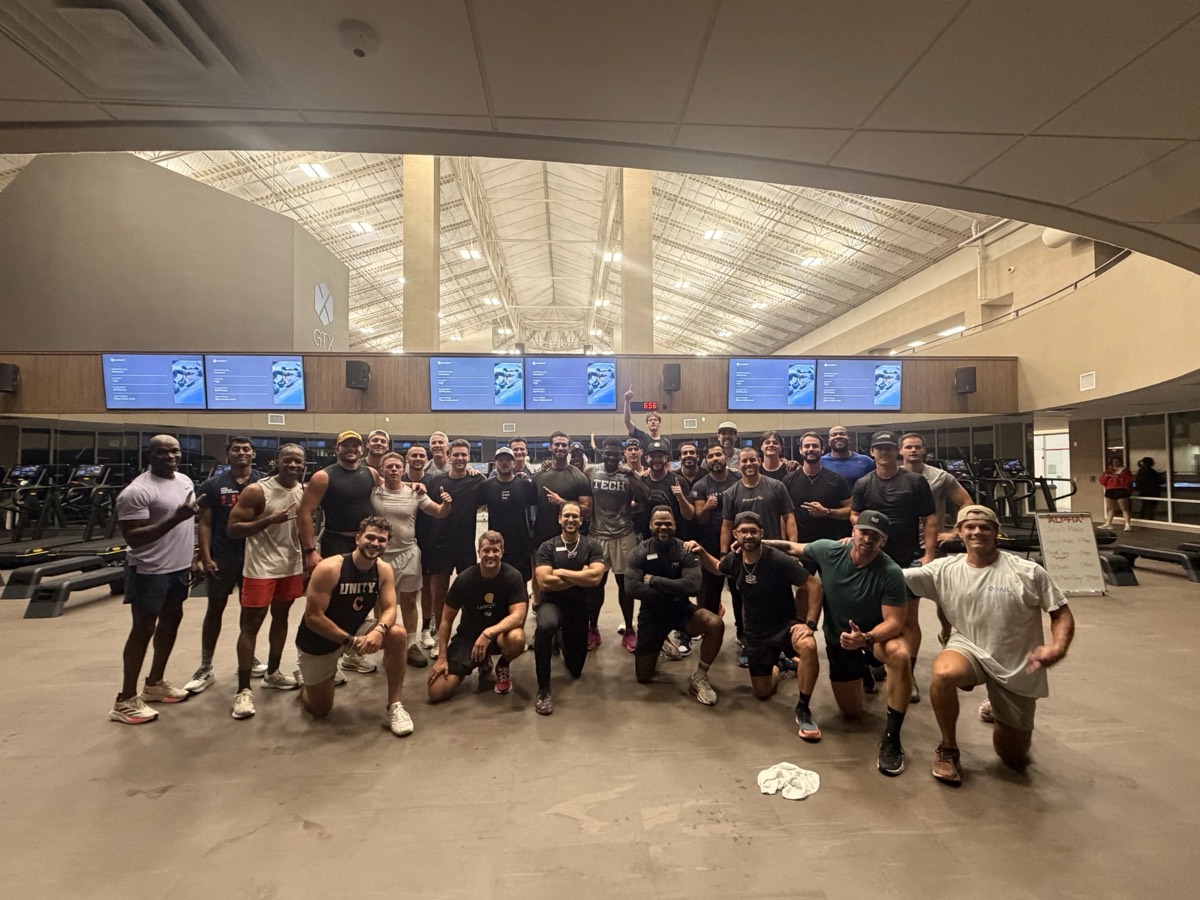 The men of Iron City Nights after the September Iron Sharpens Iron workout at Life Time Perimeter