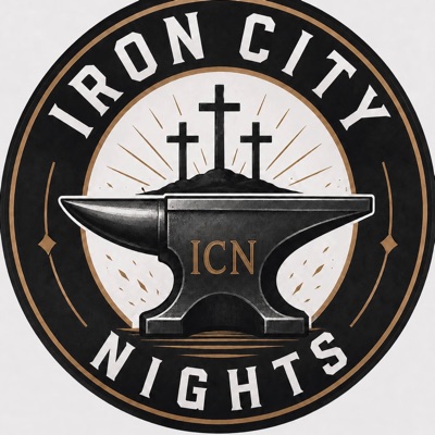 Iron City Nights seal — an anvil beneath three crosses